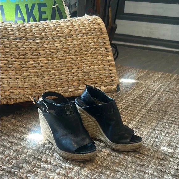 Balenciaga Open Toe Espadrille Leather Wedges Size 36